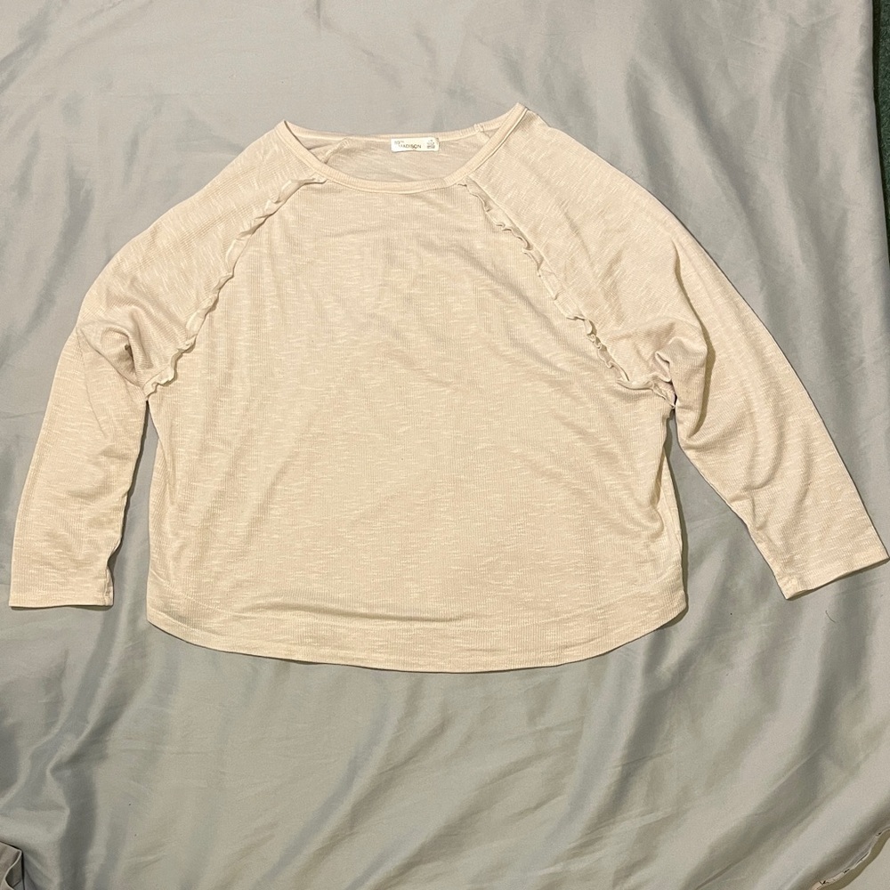 89th & Madison Beige Soft Oversized Long Sleeve Top Pullover Size Large Comfy